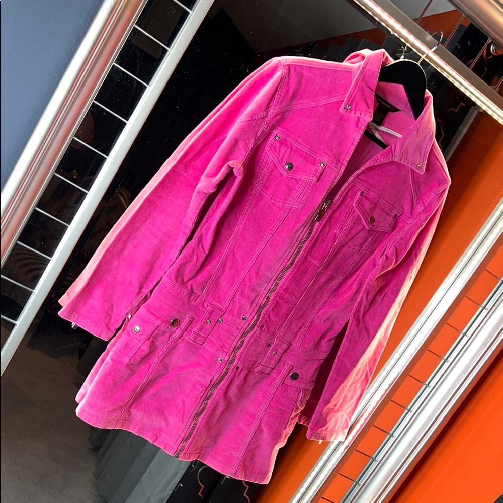 RARE VINTAGE Y2K ROCAWEAR BY JAY-Z HOT PINK ZIP-FRONT CORDUROY DRESS 👑🎤